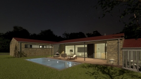 Vivienda en O Val, Narón. Imagen nocturna piscina