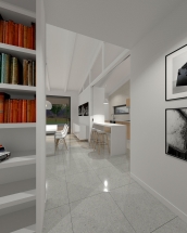 Vivienda en Xarío, Miño. Vista cocina-comedor desde vestíbulo