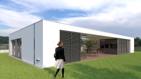 Vivienda Viuxe. Vista exterior Oeste, contras protección solar desplazadas