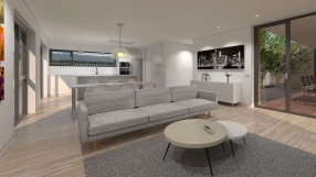 Vivienda Viuxe. Vista interior salon-comedor