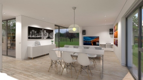 Vivienda Viuxe. Vista interior salon-comedor