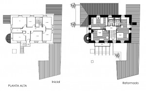 Planta baja vivienda Bemantes. Estado actual y reformado.