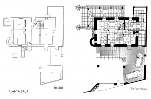Planta baja vivienda Bemantes. Estado actual y reformado.